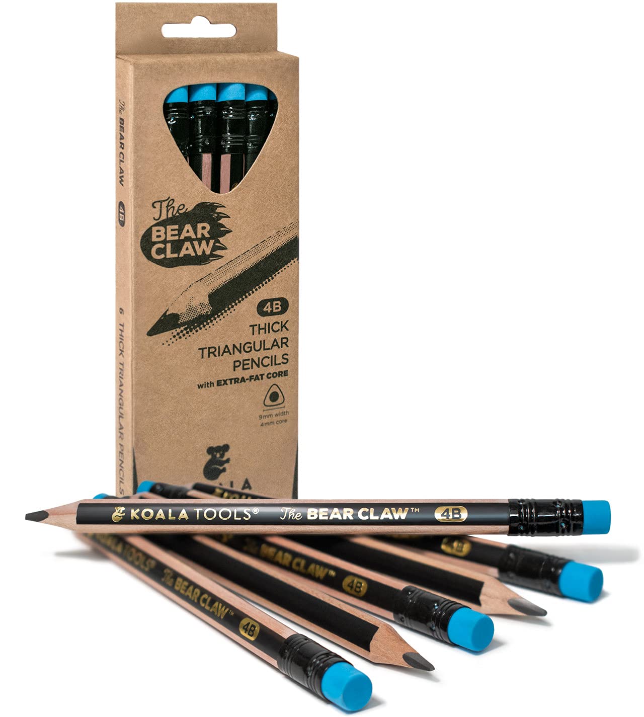 Photo 1 of KOALA TOOLS | Bear Claw Pencils 1-Pack (6 Pencils) - Fat, Thick, Triangular Grip, Extra-Fat 4B Graphite Core with Eraser - Suitable for Kids, Art, Drawing, Drafting, Sketching & Shading