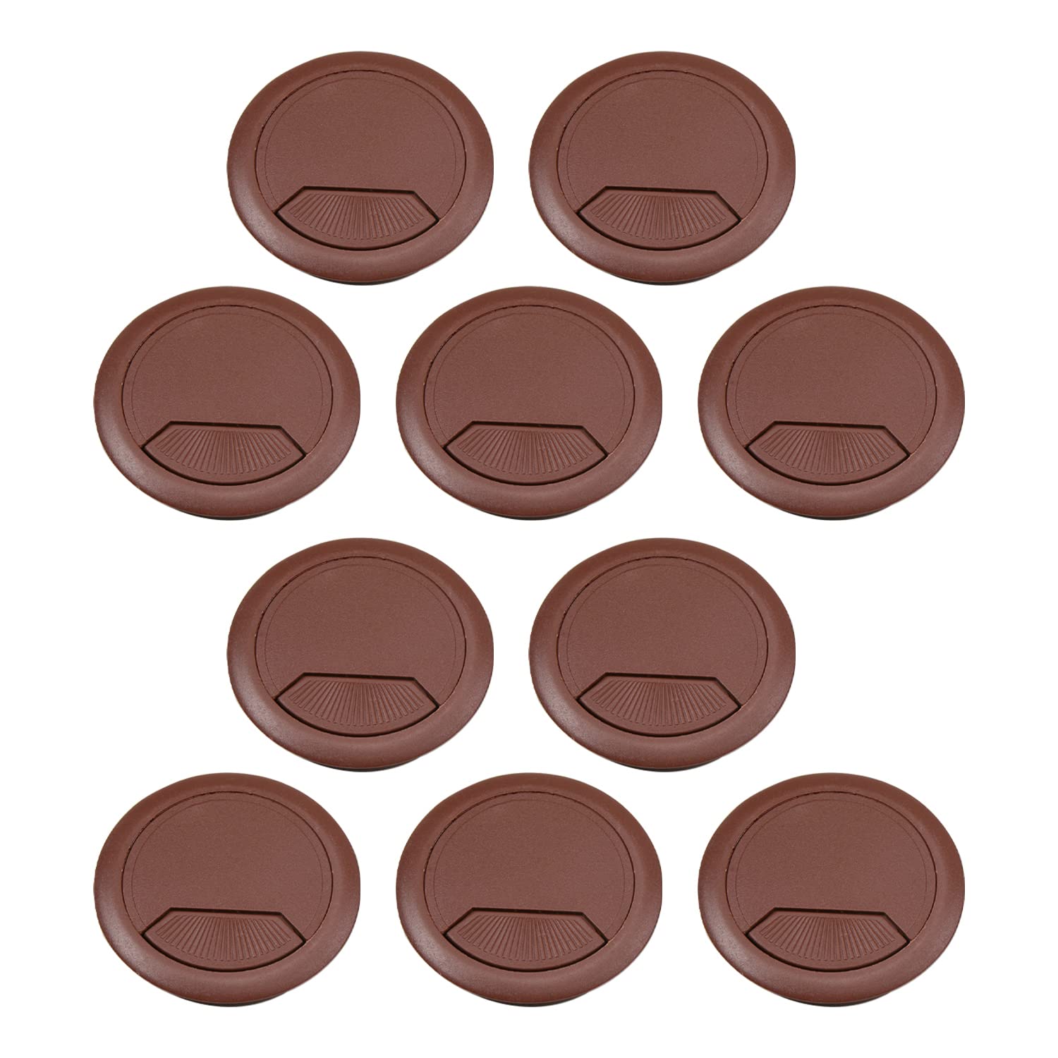 MroMax 60mm Dia Plastic Computer Desk Round Grommet Wire Cable Hole Covers Brown 30pcs
