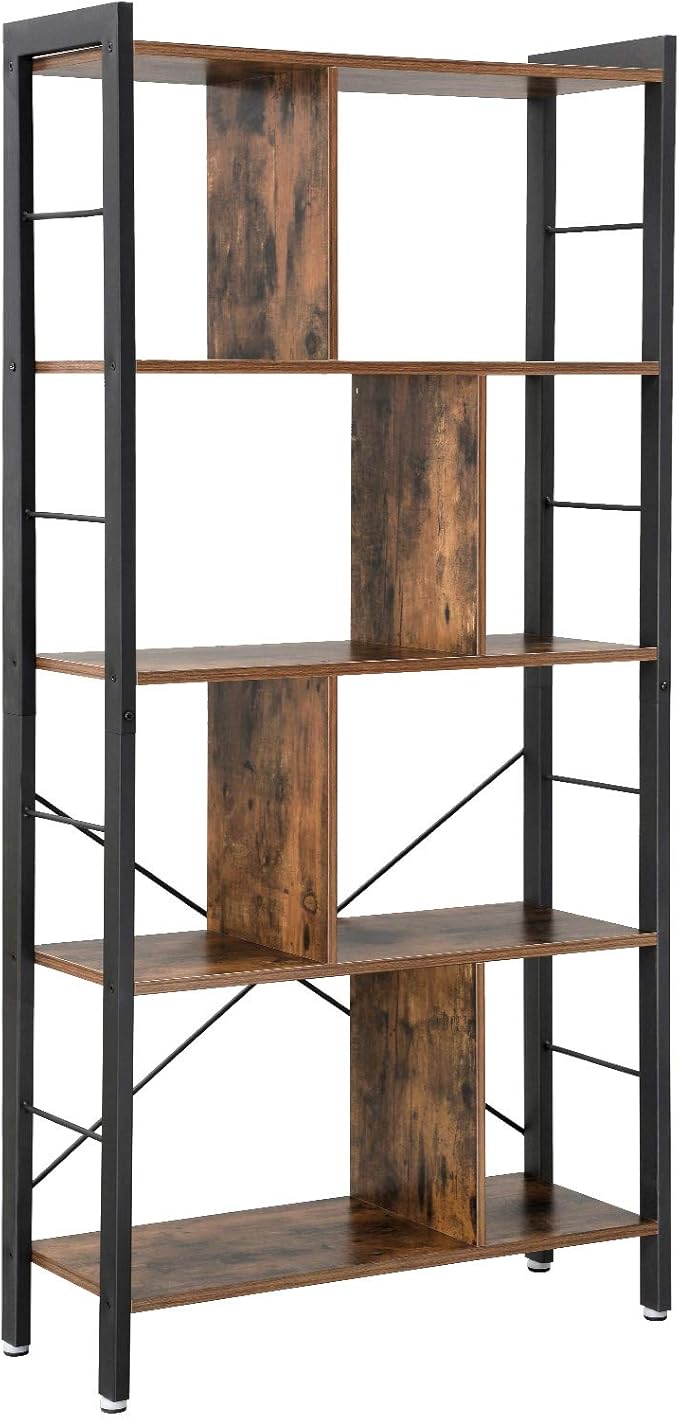 VASAGLE Bookshelf, Industrial Bookcase, Floor Standing Bookcase, Large 4Tier Storage Rack in