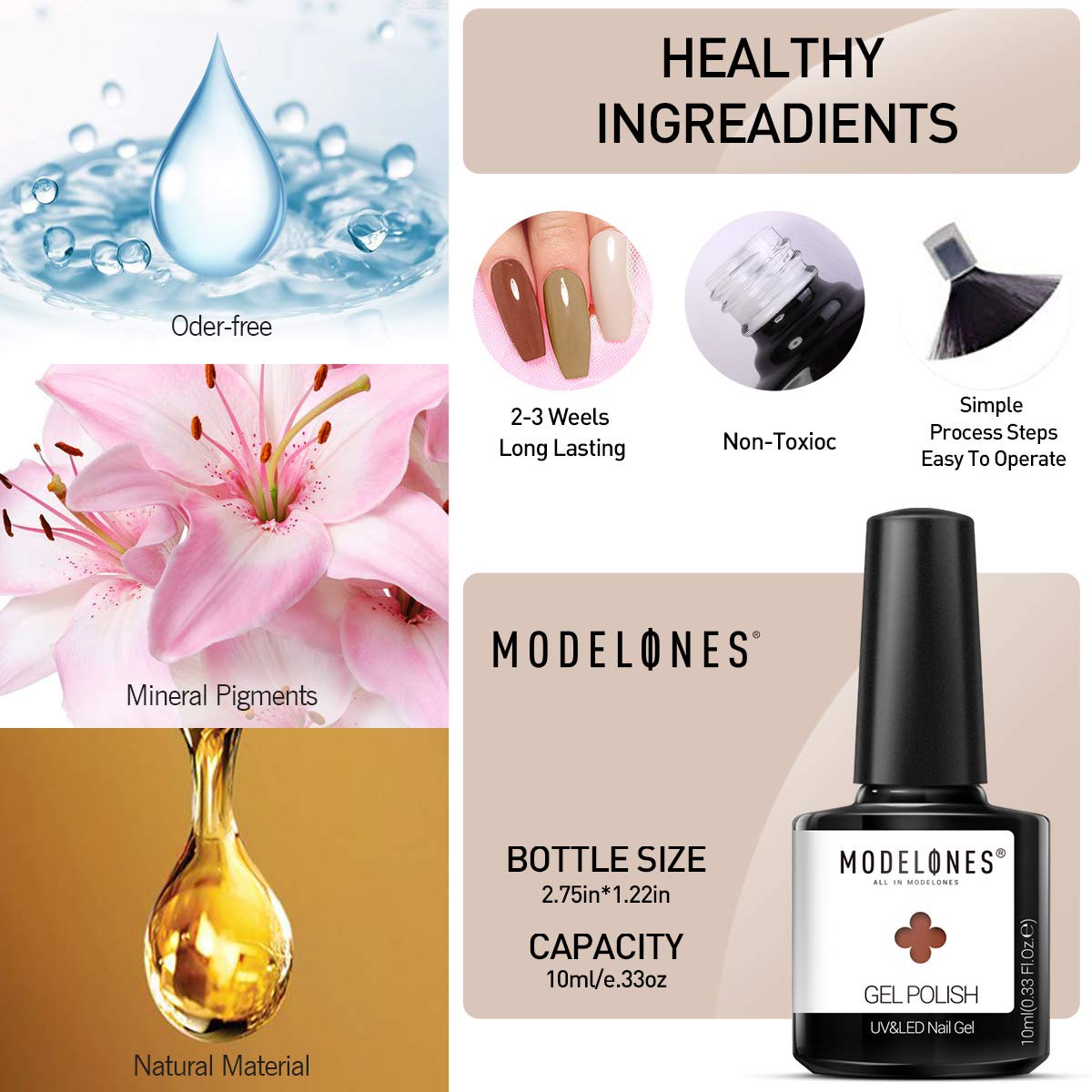 Modelones Gel Polish Set - Brown Series Polish Grey Coffee Dark Brown Gel Nail Polish Soak Off UV LED Varnish Nail Art Manicure Salon Collection for Beginner DIY at Home 0.33 OZ 6Pcs: Beauty