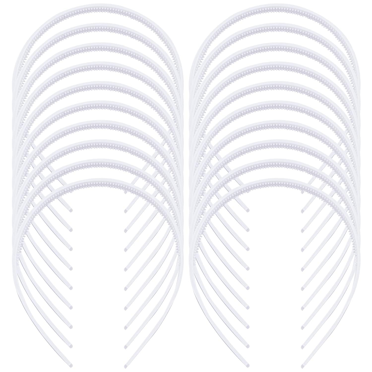 20 Pieces Plastic Plain Headband Thin Hairbands with Teeth Comb DIY Hair Accessories White Hair Band Hoop for Womenand Girls, 10mm