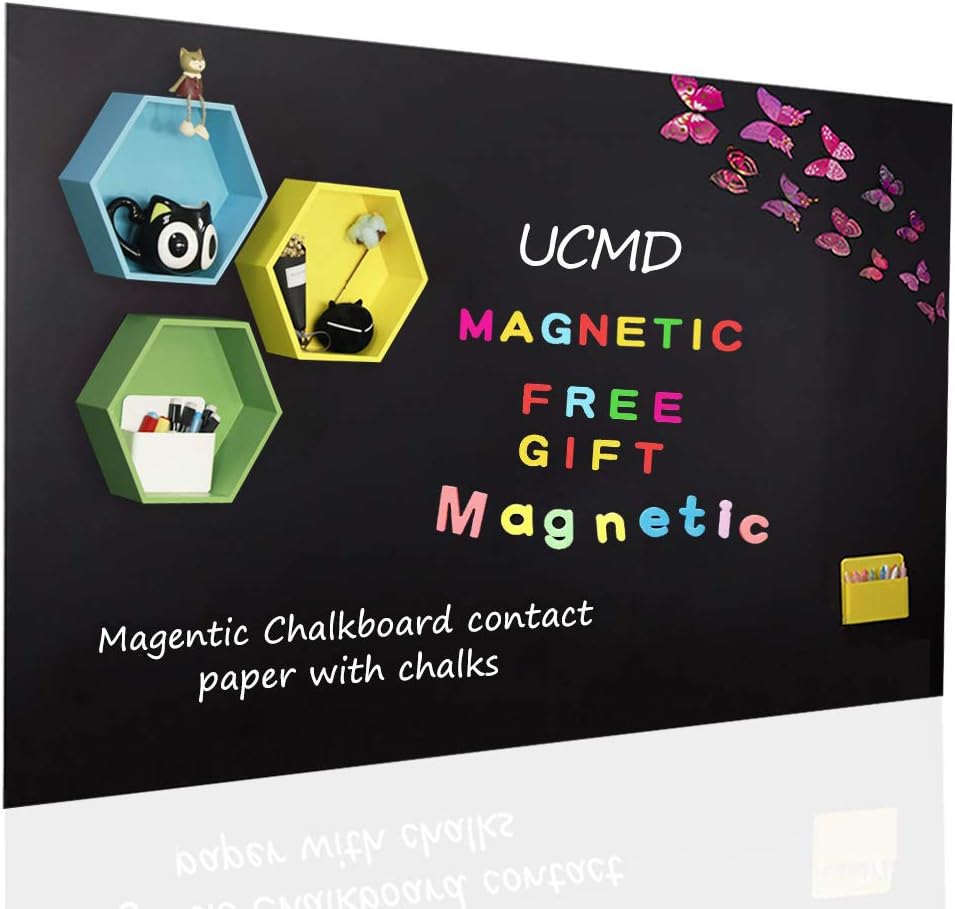 UCMD Magnetic Chalkboard for Wall, Magnetic Wall Sheet, Black Board Contact Paper with Chalks Magnets (1.2 x 1 M)
