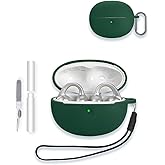 Case for Baseus Bowie MC1 Pro Earbuds Open-Ear Earbuds, WUNIAK Soft Silicone Protective Portable Scratch Shock Resistant Shell with Cleaner Kit & Carabiner & Lanyard,Green