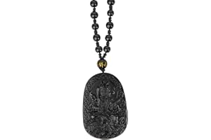 Chiorgone Obsidian Guardian Buddha Amulet - Zodiac Feng Shui Necklace, symbolizing wisdom and wealth