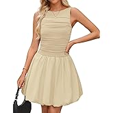 ZESICA Womens Summer Sleeveless Bubble Mini Dress 2026 Boat Neck Ruched A Line Short Cocktail Party Dresses