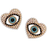 Gold Plated Blue Evil Eyes Heart Pearl Crystal Earrings for Women Girl Turkish Mal De Ojo Heart Peach Love Evil Eye Rhinestone Cubic Zirconia Drop Earrings Birthday Engagement Anniversary Jewelry Gift