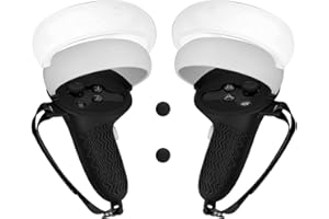 HCHRVR for Meta Quest 2 Controller Grips Accessories, Anti-Throw Silicone Grip Cover Protector with Knuckle Straps 。Anti-Bumping Silicone Halo Cover with Protection. (Black)