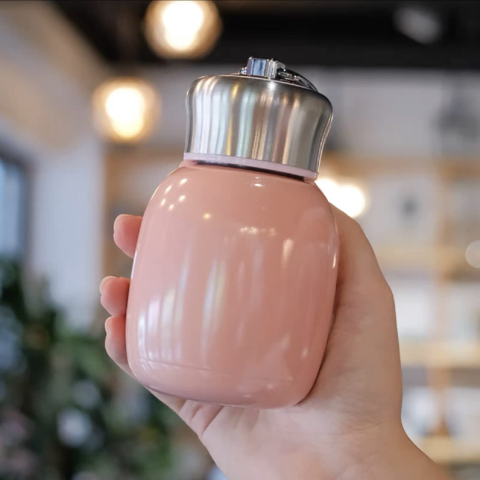 BSOMAM Cute Water Bottle, 200ml Stainless Steel Small Thermal Flask Coffee Travel Mug, Juice Milk Vacuum Hot and Cold Water Bottle for Travel and Home (Pink)