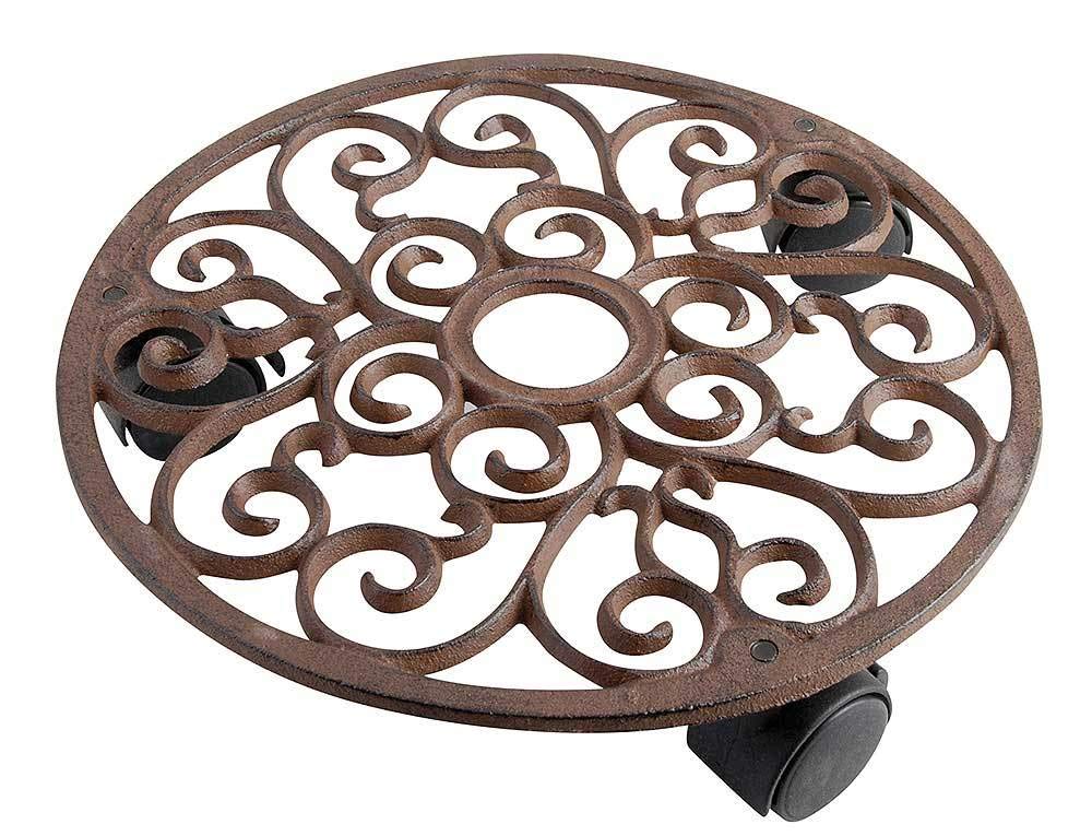 Esschert TG39 Fallen Fruits Round Plant Trolley - Brown