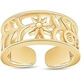 Wishrocks Adjustable Flower Toe Ring Jewelry for Women 14k Gold Plated Sterling Silver