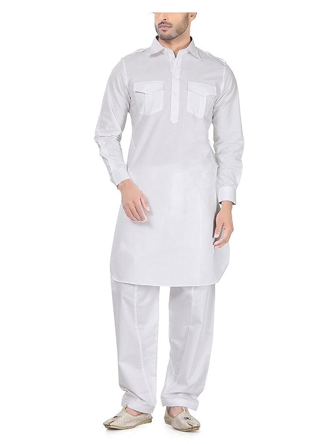 royal men's blended white pathani suit for men
