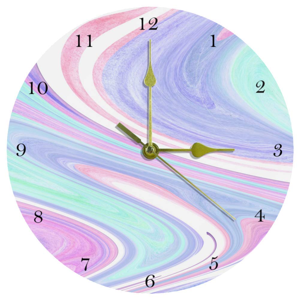 Eslifey Abstract Watercolor Marble Texture Turquoise Purple Lilac Pattern Wall Clock Framless Non-Ticking Decor Wall Clock Round Acrylic Wall Clock