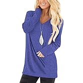 Jescakoo Long Sleeve Tops for Women Fall Clothes V Neck Tops Trendy 2025 Navy Blue L