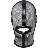 Pinwe Mesh See Through Masquerade Mask Adjustable Breathable Leather Head Full Face Mask for Costume Halloween Party Hood Mask