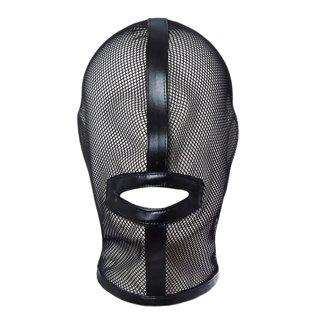 Pinwe Mesh See Through Masquerade Mask Adjustable Breathable Leather Head Full Face Mask for Costume Halloween Party Hood Mask