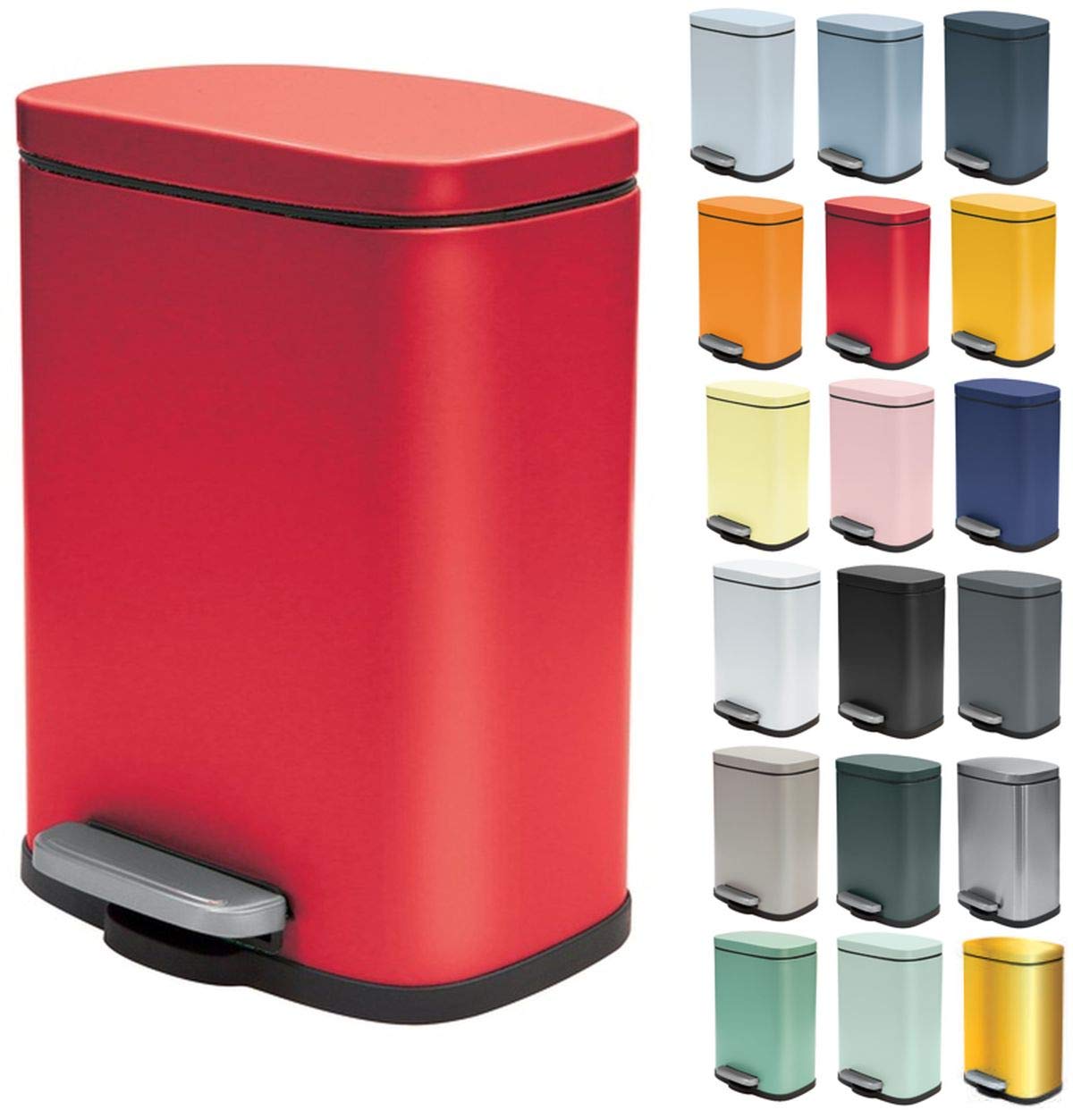 Spirella Akira Cosmetic Bin, 5 Litres, Stainless Steel with Soft Close Mechanism and Inner Bucket, Red — image 1