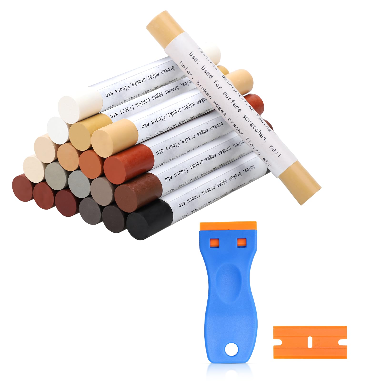 20Pcs Furniture Repair Wax Crayons Kit, Wood Filler Stick, Laminate Floor Repair Kit Touch Up Furniture Markers for Multi-Surface, Scratches Holes Tables Desks Wooden Floor Laminate Covers