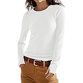 GRECERELLE Waffle Knit Long Sleeve Shirts for Women Crew Neck Slim Fitted Going Out Tops Y2k Outfits