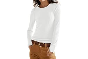 OLRIK Women's Waffle Knit Tops Long Sleeve Shirts Casual Slim Fitted Crew Neck Pullover Shirts with Thumb Holes