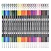 qianshan Dual Brush Pen Colored Art Markers 24 Colors - With Fineliner Fibre Tip 0.4 Fine Point - Sketch Drawing Marker - perfect for coloring books for adults