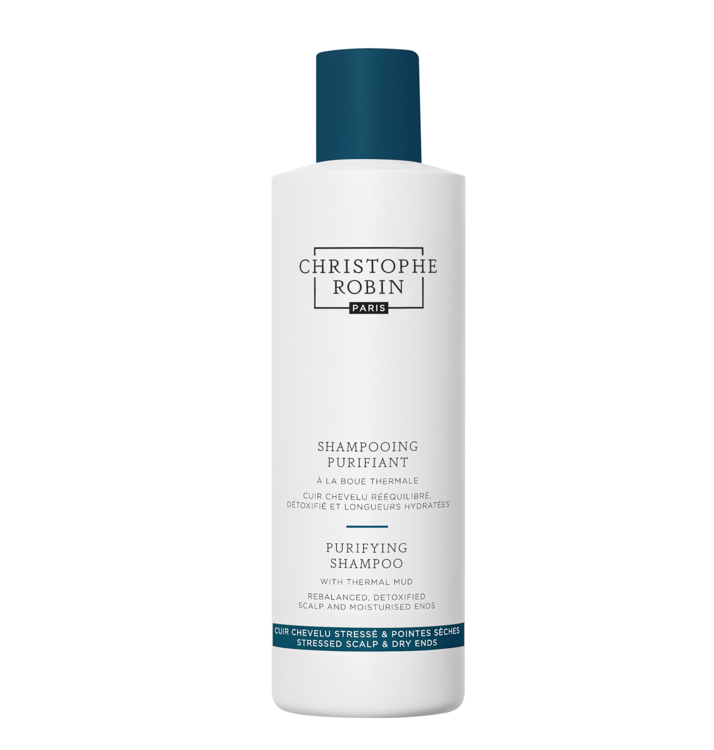 Christophe Robin Purifying Shampoo with Thermal Mud 250ml – Detoxifying Shampoo - Thermal Mud - Balances and purifies the scalp - Controls Oily Roots, Nourishes Dry Ends & Boosts Shine
