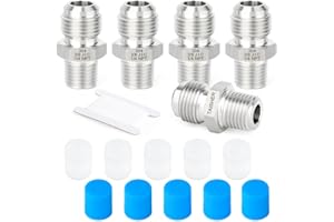 TAISHER 5PCS Forging of 304 Stainless Steel JIC Flare Tube Fitting, 3/8" JIC Male x 1/4" NPT Male, Half Union