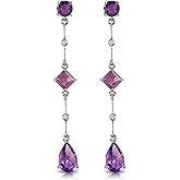 14k White Gold Chandelier Earrings with Diamonds and Amethysts