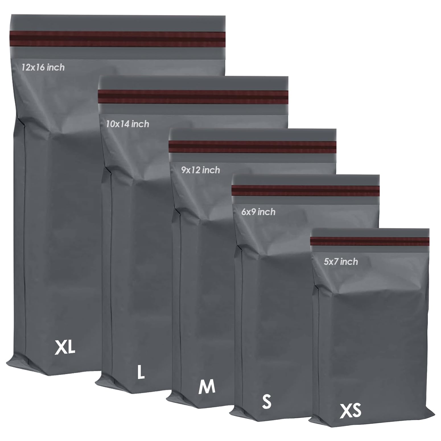 125 Assorted Mixed Grey Mailing Poly Postal Self Seal Bags 5 Sizes 25 from Each iSOUL Extra Small to Large Postage Packaging Assorted Mailers Posting Shipping Post Parcels Package Bags