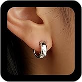 IRCOMULTI Minimalist Silver Hoop Earrings for Women Polished Wide Half Hoop Earrings Small Round Huggie Earring Lightweight Metal Stud Hoops Earring Jewelry