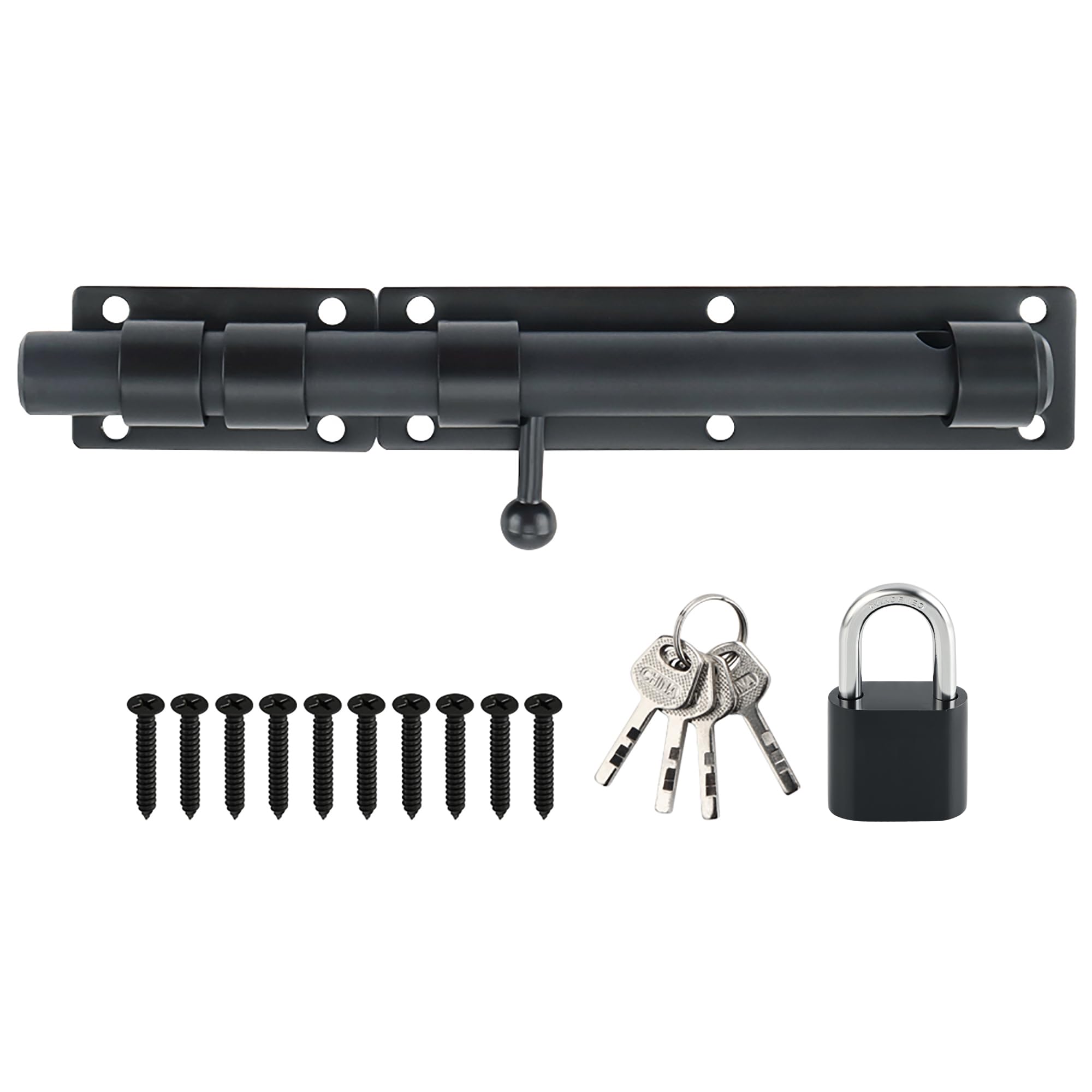 SAYAYO Slide Gate Latch Bolt for Wooden Gates Garden Door Lock with Padlock & 4 Keys, SUS304 Stainless Steel Matte Black, 230MM Length, 19MM Dia Bar — image 1