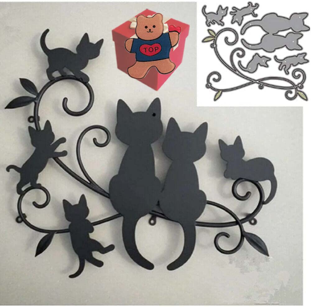 Cutting Dies for Card Making，Cutting Dies Cut Stencils for DIY Scrapbooking Photo Album Decorative Embossing Paper Dies for Card Making Templated+Cute Brooch Pin (Cat Family)
