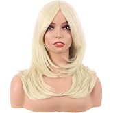 MapofBeauty 20 Inch Long Layered Bangs Straight Party Wig, Light Blonde | Shoulder Length Hair, 50 cm Wig, Synthetic fiber, Daily Use