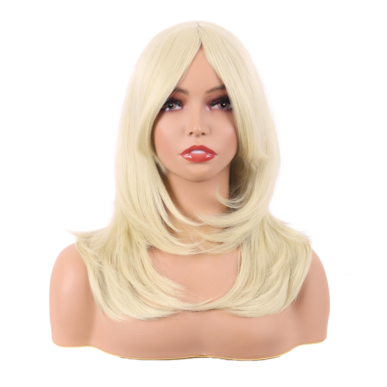 MapofBeauty 20 Inch/50 cm Long Layered With Bangs Straight Synthetic fiber Shoulder Length Hair for Daily Use or Party Wig (Light Blonde) — image 1