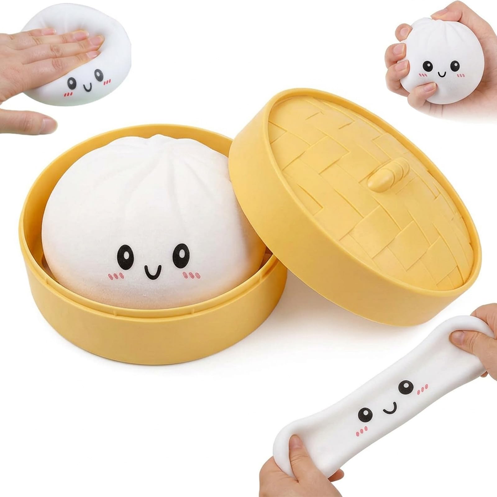 10CM Dumpling Stress Toy Giant Dumpling Squishy Toy with Steamer Box Soft Squeeze Decompression Dough Fidget Toys for Relaxation Boys Girls Home Office Classroom Colour White — image 1