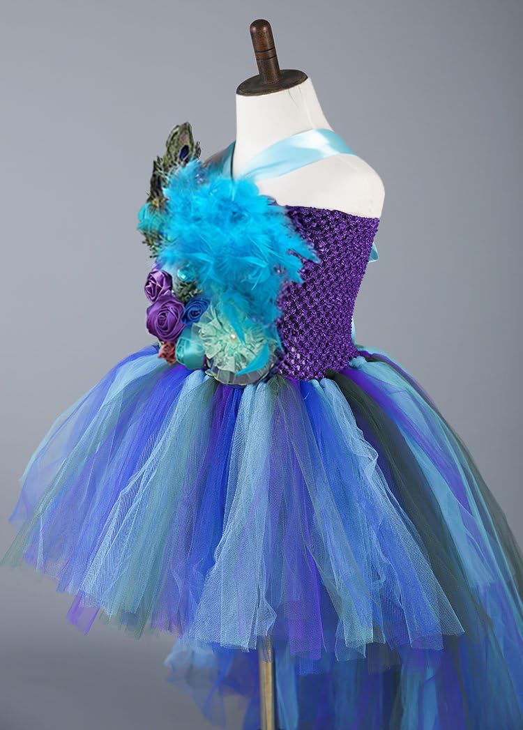 Tutu Dreams Deluxe Long Train Peacock Dress for Girls 2-12Y Flower Girl Birthday Party