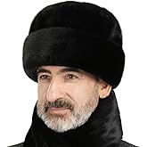 Men Faux Fur Cossack Hat Winter Trapper Hat Ushanka Furry Russian Trooper Cap Windproof Warm Snow Ski Cap