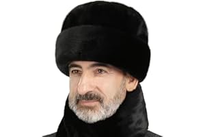 SIQITECHNO Men Faux Fur Trapper Hat Russian Cossack Style Trooper Hat Furry Ushanka Hat Winter Outdoor Warm Hunting Ski Cap