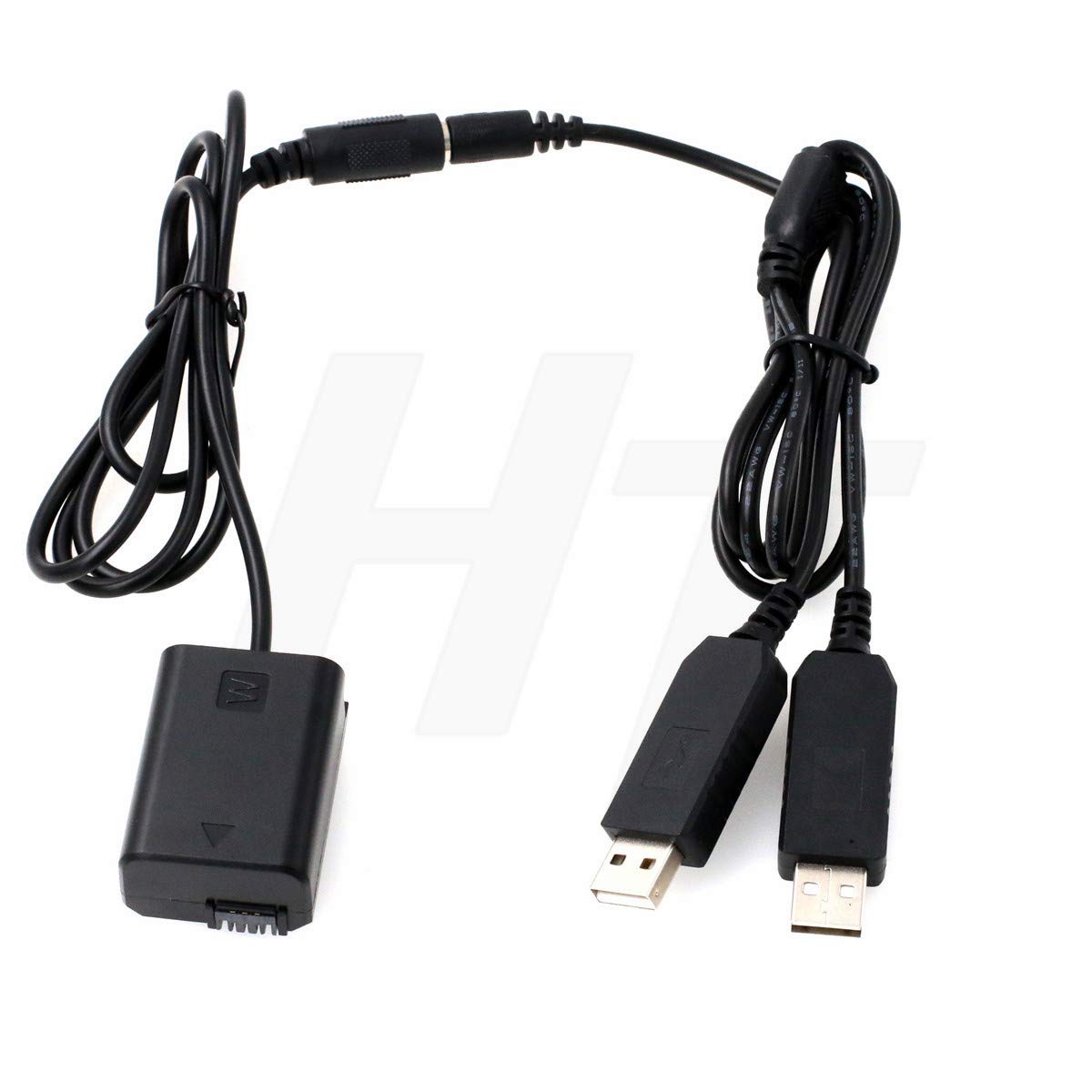 HangTon 5V USB to NP-FW50 DC Coupler Dummy Battery for Sony A7 A7II A7S A7SII A7R A7RII A6300 A6500 A6000 A5100 NEX Series Camera (Dual USB)