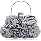 JAMBHALA Women Evening Clutch Bag Floral Satin Small Purses with Detachable Strap for Wedding, Party, Prom