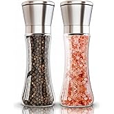 Salt and Pepper Grinder Set, Kitchen Gadget for Cooking, BBQ, Refillable Spice Mills with Adjustable Coarse, Transparent Glas