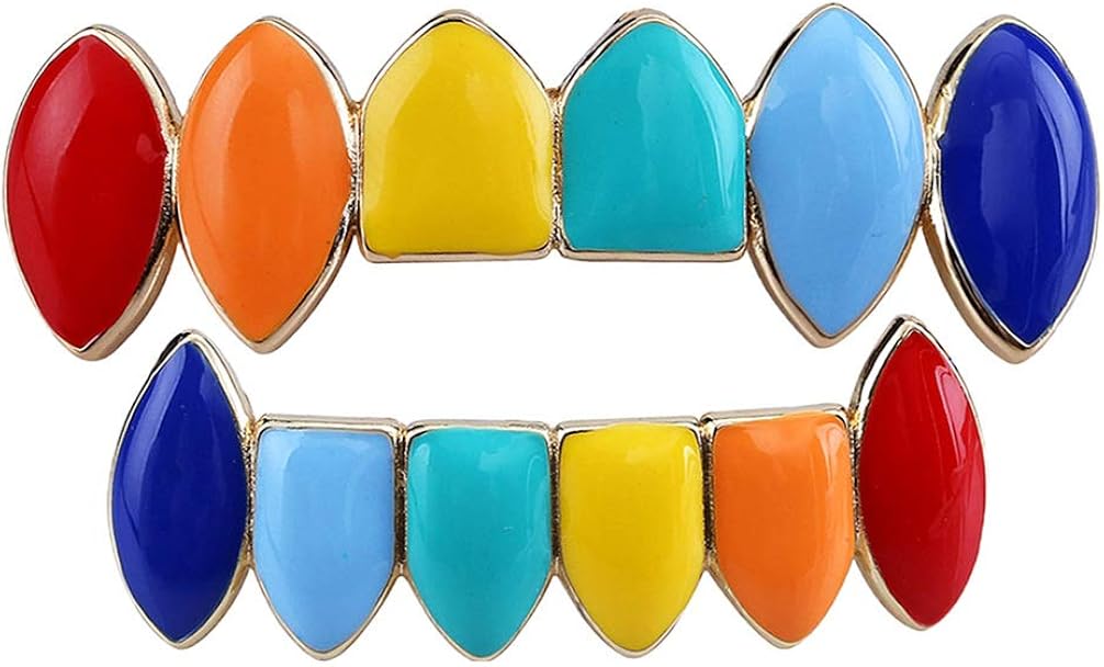 HEALLILY Payaso Grillz Set Multi Color Bling Dientes Superiores E