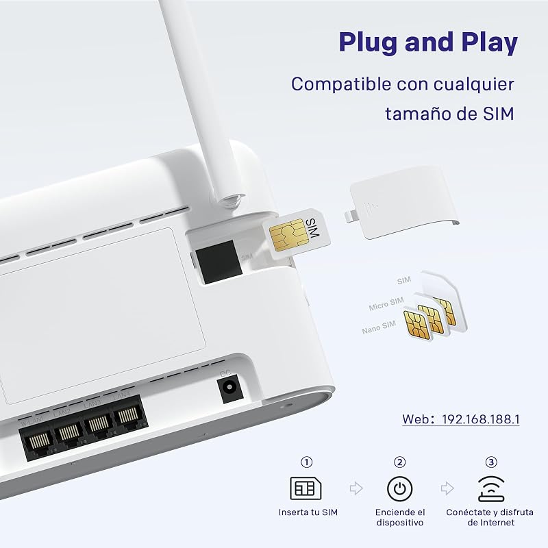 Router WiFi 4G N300 Mbps com SIM, Rede 4G Cat4 LTE, Antenas Externas Fixas, Portas WAN/LAN de 100 Mbps, Router com Cartão SIM, Plug and Play, Rede Segura (4GROUTER360)
