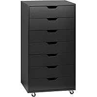 Vinsetto Vertical Filing Cabinet, 7-Drawer File Cabinet, Mobile Office Storage Cabinet with Wheels for Home Office, Black