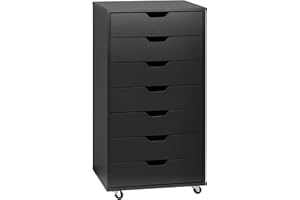 Vinsetto Vertical Filing Cabinet, 7-Drawer File Cabinet, Mobile Office Storage Cabinet with Wheels for Home Office, Black