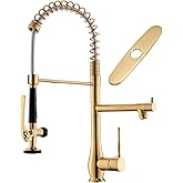 GIMILI Brushed Gold Kitchen Faucet with Pull Down Sprayer Single Handle High Pressure Brass Kitchen Sink Faucet Commercial Double-Headed Kitchen Faucets Sink with Deck Plate