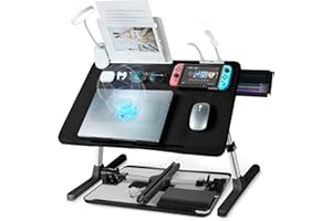 iXTRA Laptop Lap Desk with Cooling Fan - Adjustable with Light, USB, Storage Drawer - Folding Bed Desk,23.62"*15.74",Black