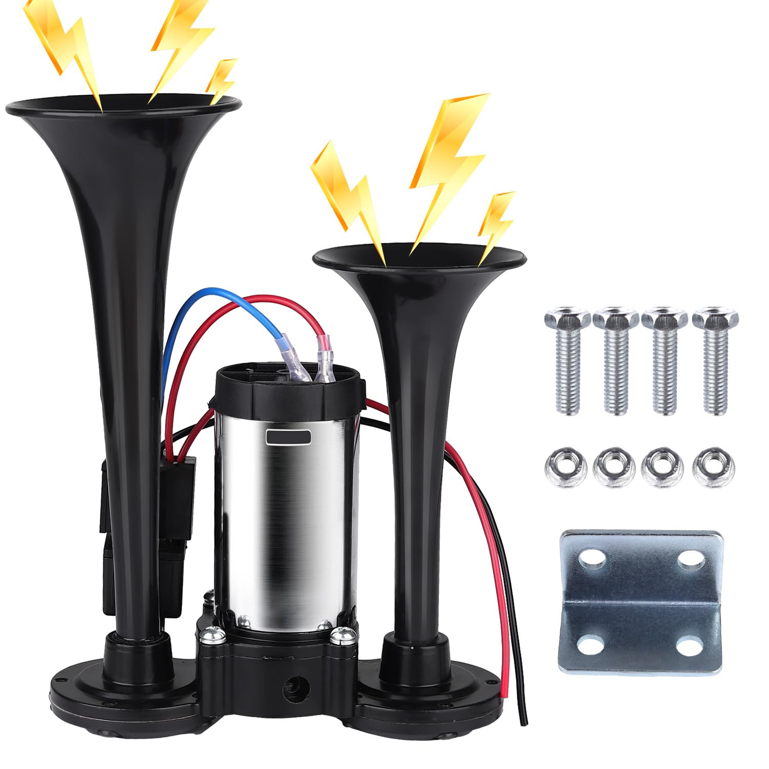 Photo 1 of Animgrth Upgraded 12V 600DB Air Horn Dual Trumpets, Super Loud Truck Train Horns Kit with Air Compressor for Any 12V SUV Motorcycle Trucks Pickup Lorries Trains Cars Boats