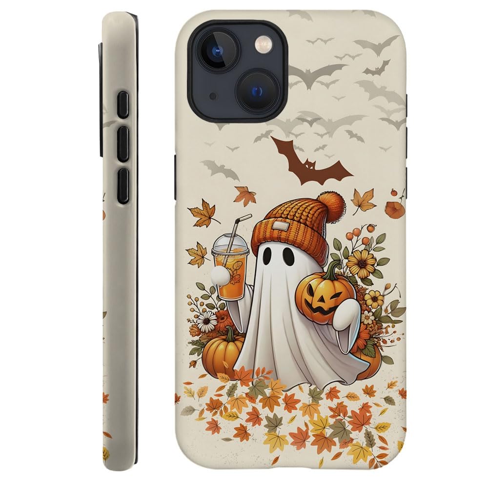 Generic Case Compatible with iPhone 15 Plus - Hybrid Durable Shockproof Phone Cover,Cases for Woman Girl - Ghost Halloween Fall