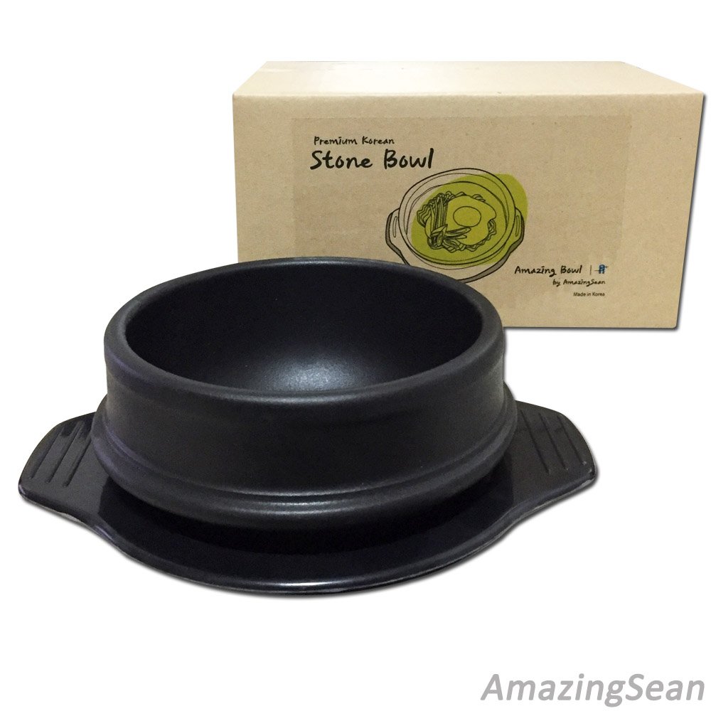 Korean DOLSOT Stone Bowl with Trivet, Premium Ceramic, Stone Pot Hot Pot for Bibimbap Soup Jjiage Korean Food (Medium (5.8"))