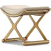 CHSSIH Vanity Stool Chair for Makeup - Small Backless Leather Stool for Vanity - Modern Ottoman Bench Seat with Metal X Legs, Footstool for Bathroom & Living Room - Gold